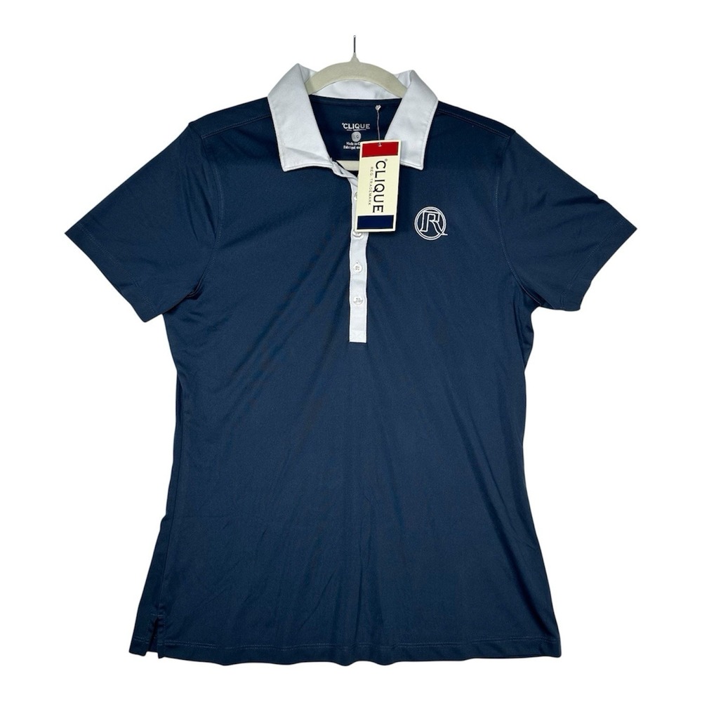 NWT Clique Performance Polo Shirt Womens Large L Navy Blue White Collar Golf Tee